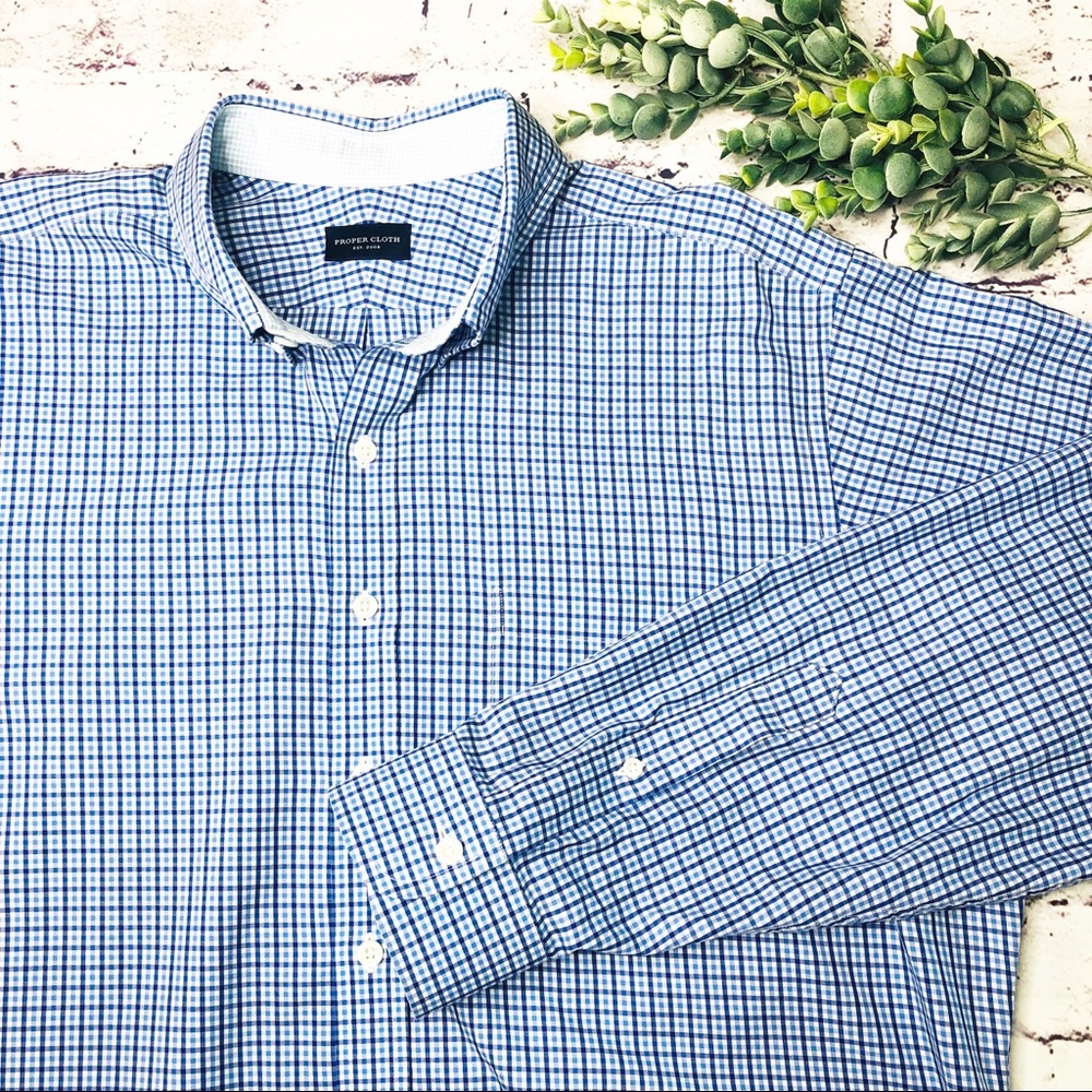Proper Cloth Blue Plaid Men’s Dress Shirt L XL